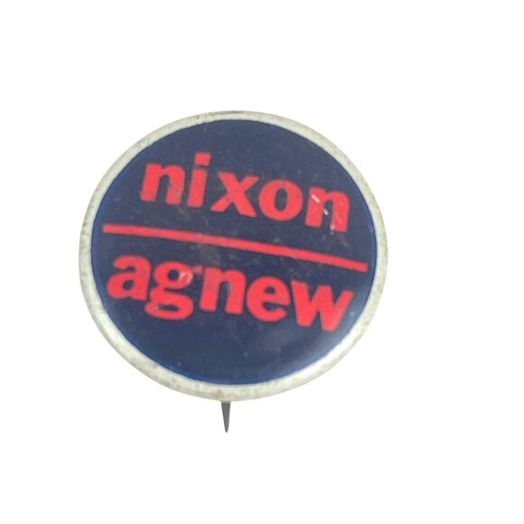 Nixon Agnew Campaign Pinback Button Vintage Political Memorabilia Red & Blue Rou - Picture 2 of 6